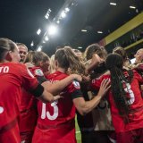 Les Suissesses savourent leur victoire face à l'Islande KEYSTONE/$#2$